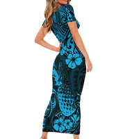 Hawaii Pineapple Short Sleeve Bodycon Dress Polynesian Pattern Sky Blue Version LT01 - Polynesian Pride