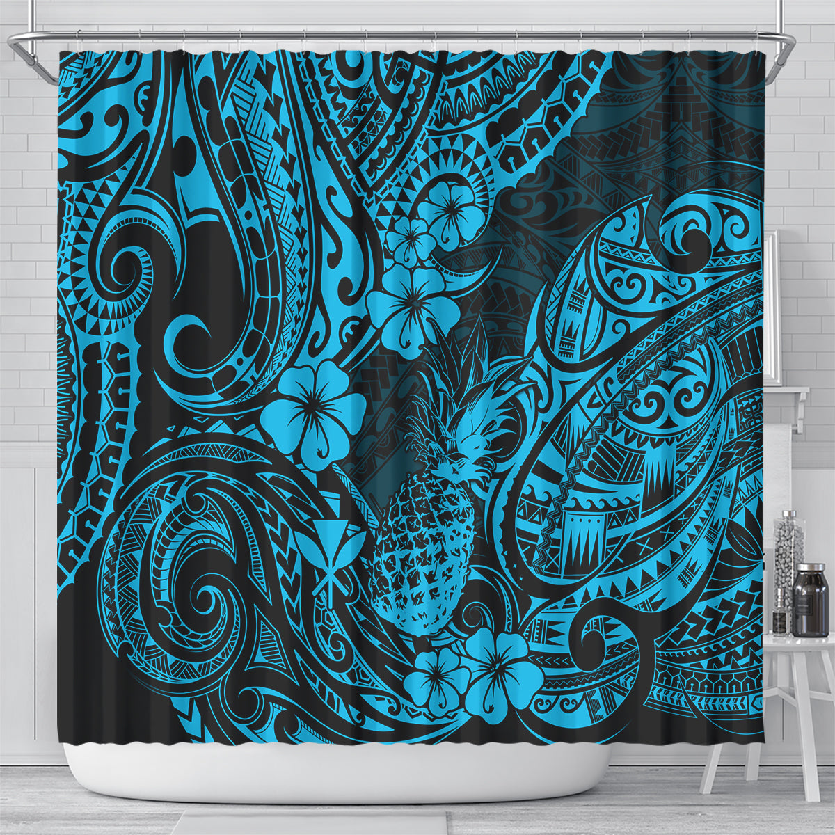 Hawaii Pineapple Shower Curtain Polynesian Pattern Sky Blue Version LT01 - Polynesian Pride