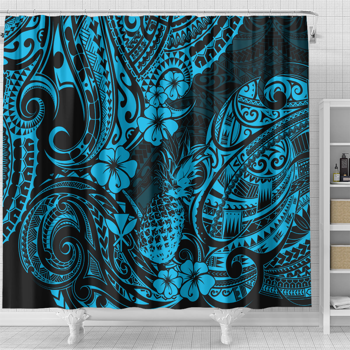Hawaii Pineapple Shower Curtain Polynesian Pattern Sky Blue Version LT01 - Polynesian Pride