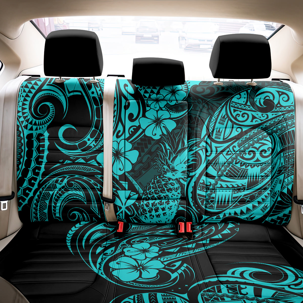 Hawaii Pineapple Back Car Seat Cover Polynesian Pattern Turquoise Version