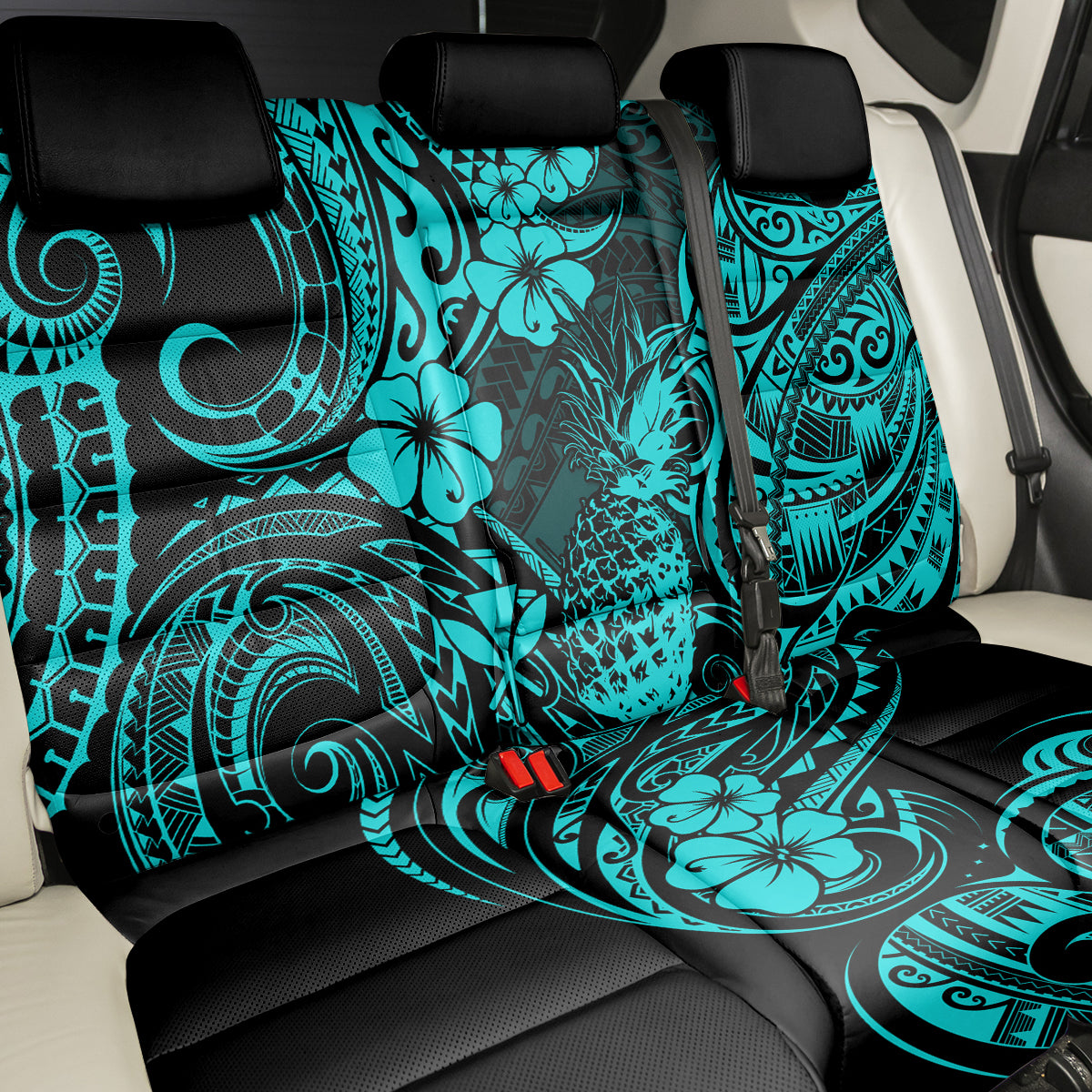 Hawaii Pineapple Back Car Seat Cover Polynesian Pattern Turquoise Version