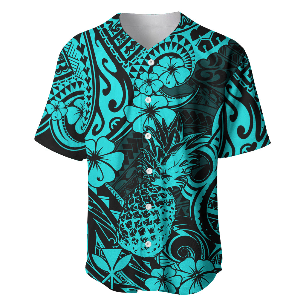 Hawaii Pineapple Baseball Jersey Polynesian Pattern Turquoise Version LT01 Turquoise - Polynesian Pride