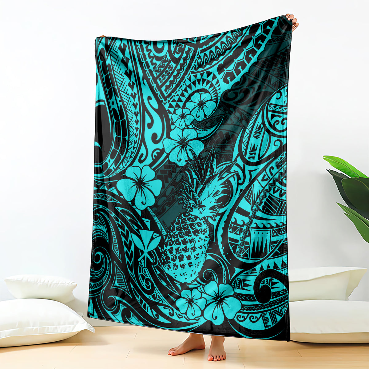 Hawaii Pineapple Blanket Polynesian Pattern Turquoise Version LT01 Turquoise - Polynesian Pride