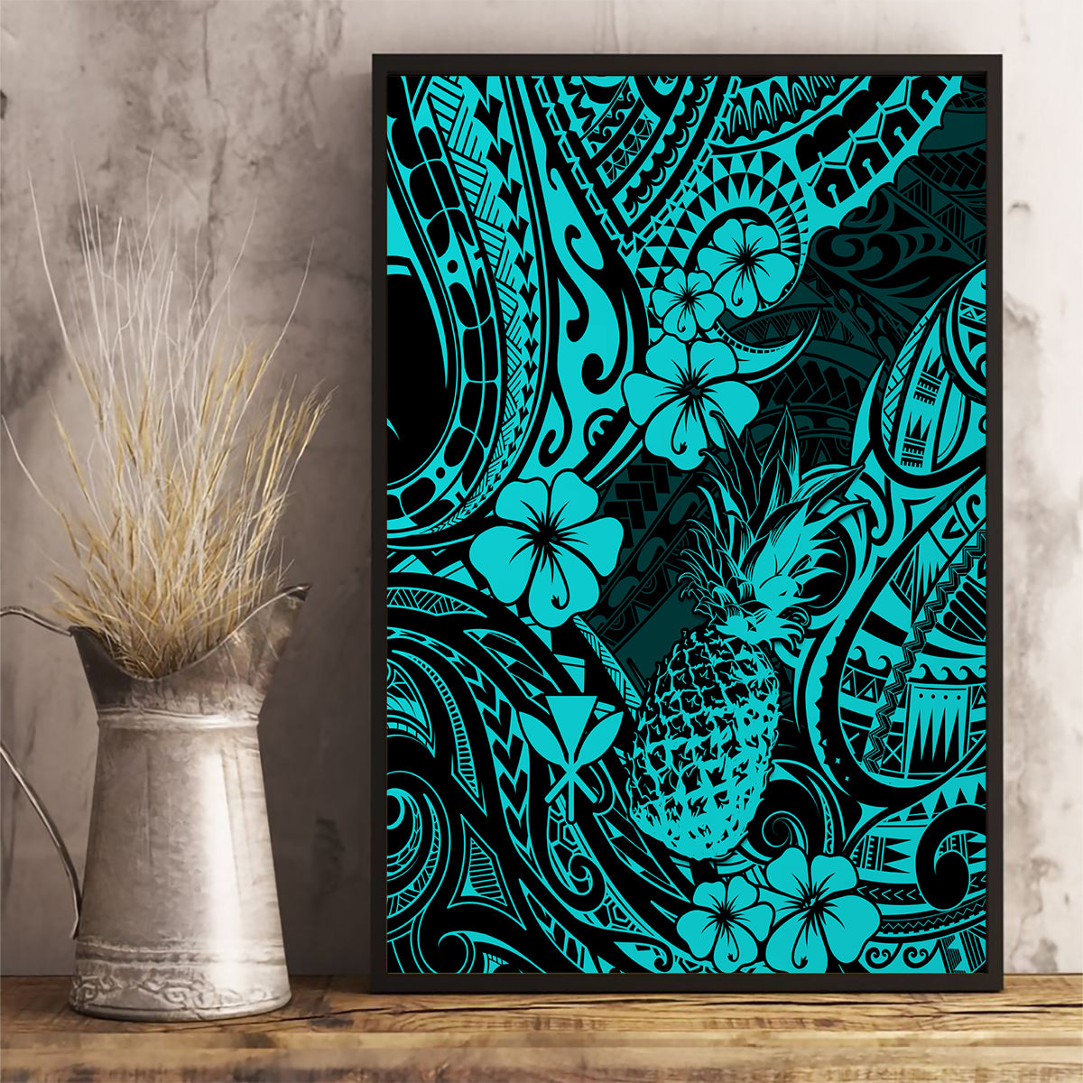 Hawaii Pineapple Canvas Wall Art Polynesian Pattern Turquoise Version LT01 - Polynesian Pride