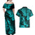 Hawaii Pineapple Couples Matching Off Shoulder Maxi Dress and Hawaiian Shirt Polynesian Pattern Turquoise Version LT01 - Polynesian Pride