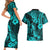 Hawaii Pineapple Couples Matching Short Sleeve Bodycon Dress and Hawaiian Shirt Polynesian Pattern Turquoise Version LT01 - Polynesian Pride