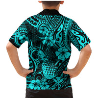 Hawaii Pineapple Family Matching Mermaid Dress and Hawaiian Shirt Polynesian Pattern Turquoise Version LT01 - Polynesian Pride