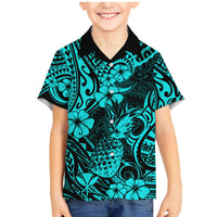 Hawaii Pineapple Family Matching Mermaid Dress and Hawaiian Shirt Polynesian Pattern Turquoise Version LT01 Son's Shirt Turquoise - Polynesian Pride