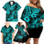 Hawaii Pineapple Family Matching Off Shoulder Short Dress and Hawaiian Shirt Polynesian Pattern Turquoise Version LT01 - Polynesian Pride