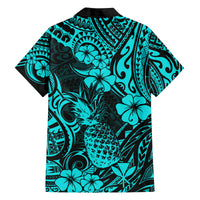 Hawaii Pineapple Family Matching Tank Maxi Dress and Hawaiian Shirt Polynesian Pattern Turquoise Version LT01 - Polynesian Pride