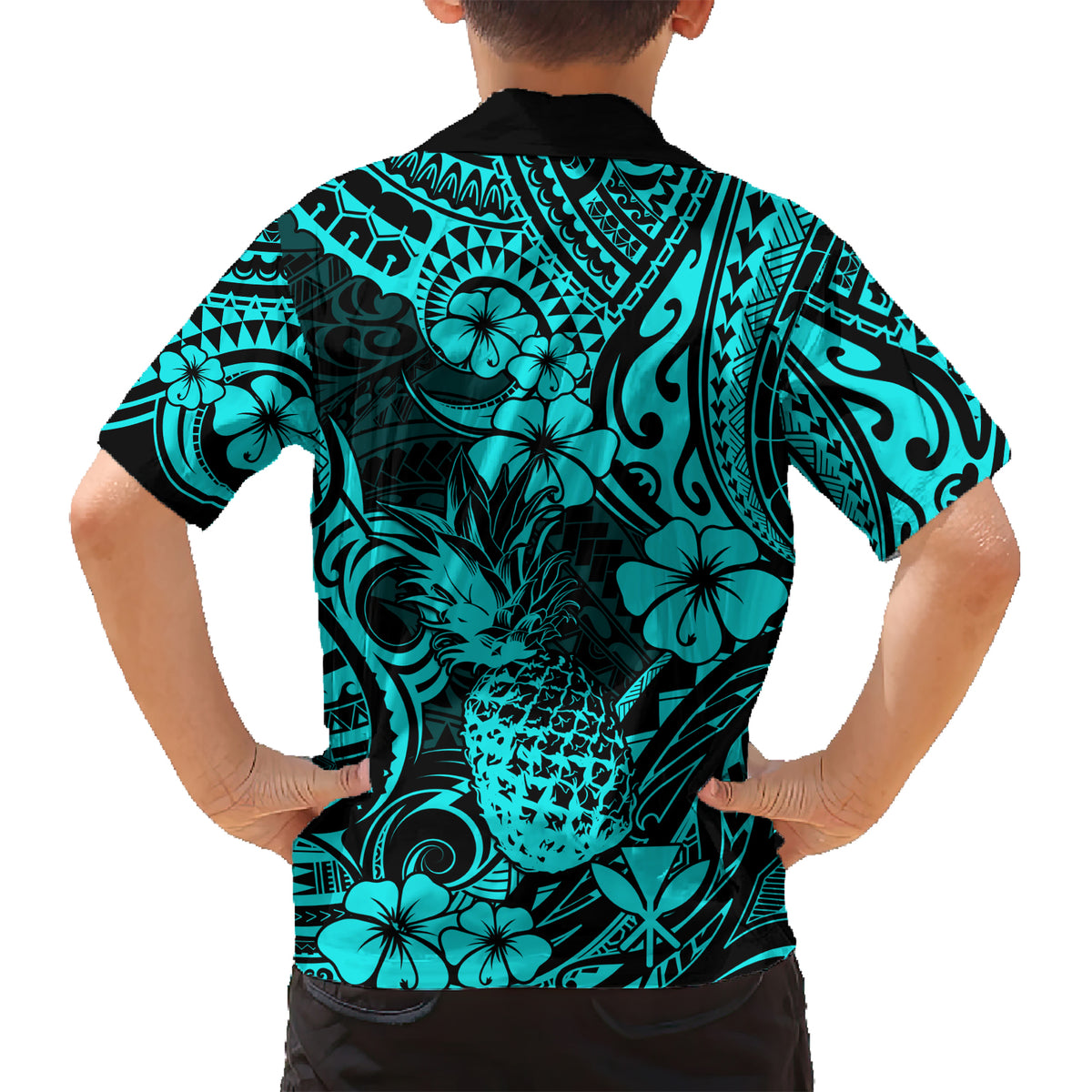 Hawaii Pineapple Kid Hawaiian Shirt Polynesian Pattern Turquoise Version LT01 - Polynesian Pride