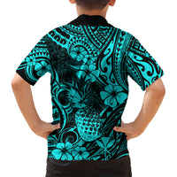 Hawaii Pineapple Kid Hawaiian Shirt Polynesian Pattern Turquoise Version LT01 - Polynesian Pride
