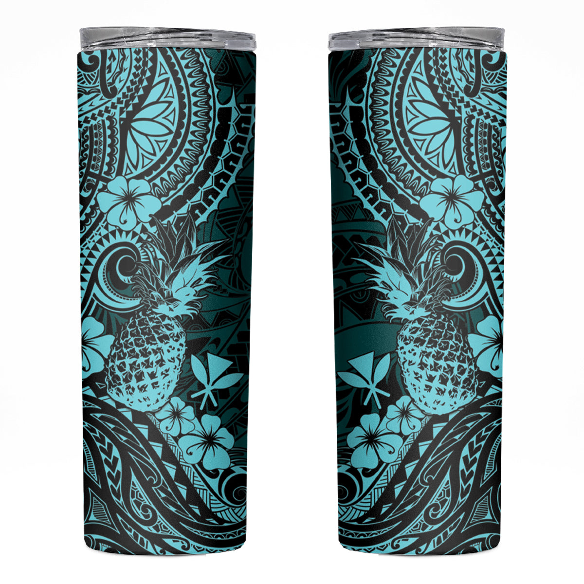 Hawaii Pineapple Skinny Tumbler Polynesian Pattern Turquoise Version