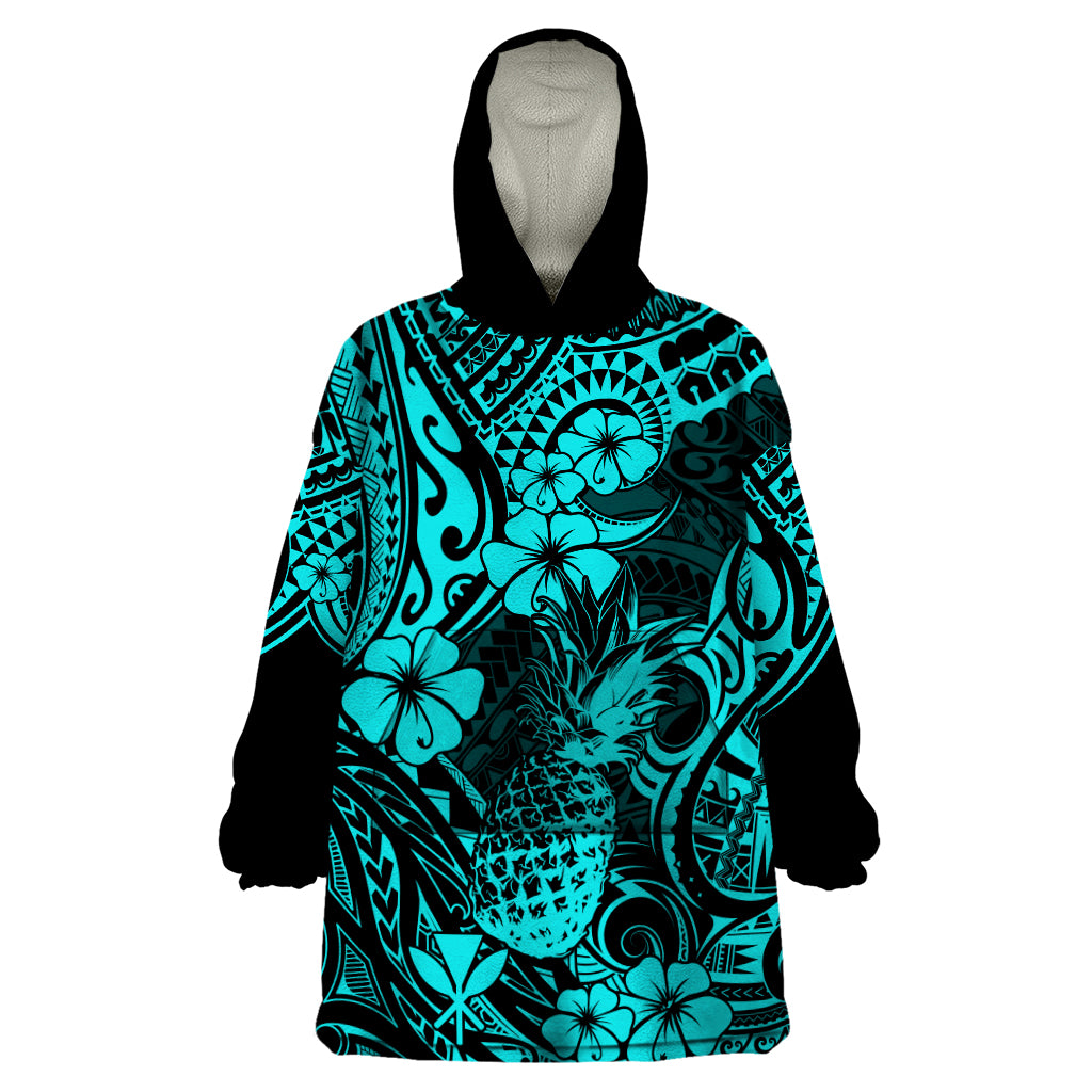 Hawaii Pineapple Wearable Blanket Hoodie Polynesian Pattern Turquoise Version LT01 One Size Turquoise - Polynesian Pride