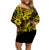 Hawaii Pineapple Family Matching Off Shoulder Short Dress and Hawaiian Shirt Polynesian Pattern Yellow Version LT01 Mom's Dress Yellow - Polynesian Pride