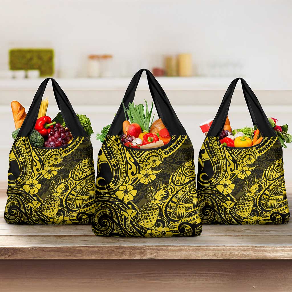 Hawaii Pineapple Grocery Bag Polynesian Pattern Yellow Version LT01 3-pack One Size Yellow - Polynesian Pride