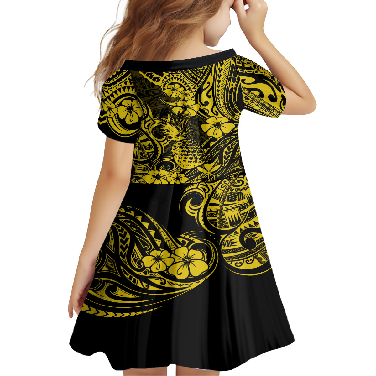 Hawaii Pineapple Kid Short Sleeve Dress Polynesian Pattern Yellow Version LT01 - Polynesian Pride