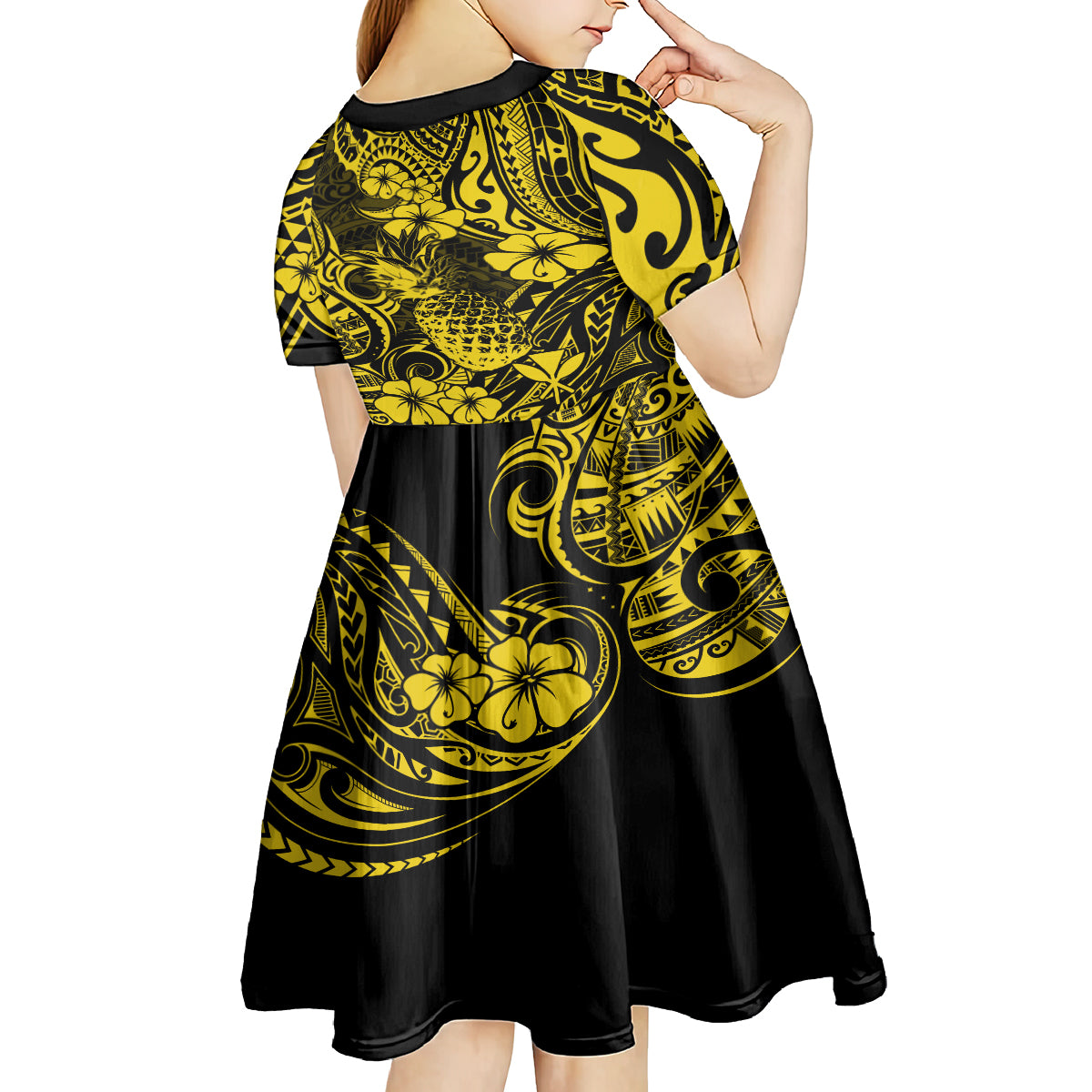 Hawaii Pineapple Kid Short Sleeve Dress Polynesian Pattern Yellow Version LT01 - Polynesian Pride