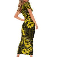 Hawaii Pineapple Short Sleeve Bodycon Dress Polynesian Pattern Yellow Version LT01 - Polynesian Pride