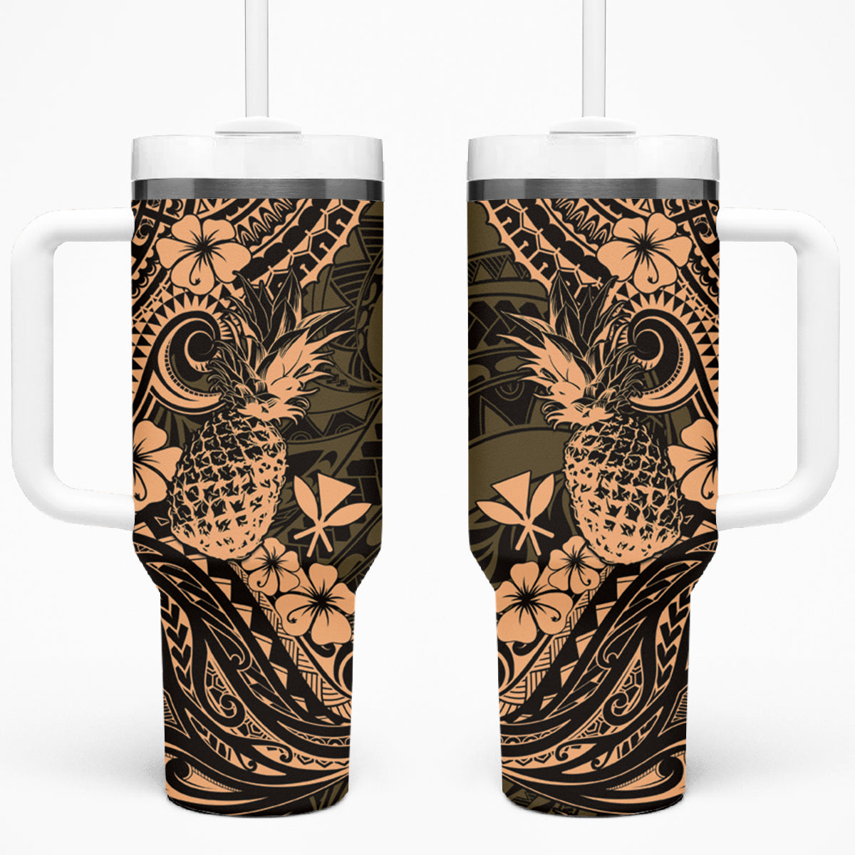 Hawaii Pineapple Tumbler With Handle Polynesian Pattern Yellow Version