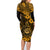 Hawaii Shaka Sign Family Matching Long Sleeve Bodycon Dress and Hawaiian Shirt With Polynesian Hibiscus Gold Unique LT01 - Polynesian Pride