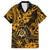 Hawaii Shaka Sign Family Matching Off Shoulder Long Sleeve Dress and Hawaiian Shirt With Polynesian Hibiscus Gold Unique LT01 Dad's Shirt - Short Sleeve Gold - Polynesian Pride