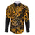 Hawaii Shaka Sign Family Matching Off Shoulder Long Sleeve Dress and Hawaiian Shirt With Polynesian Hibiscus Gold Unique LT01 Dad's Shirt - Long Sleeve Gold - Polynesian Pride