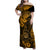 Hawaii Shaka Sign Family Matching Off Shoulder Maxi Dress and Hawaiian Shirt With Polynesian Hibiscus Gold Unique LT01 Mom's Dress Gold - Polynesian Pride