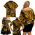 Hawaii Shaka Sign Family Matching Off Shoulder Short Dress and Hawaiian Shirt With Polynesian Hibiscus Gold Unique LT01 - Polynesian Pride