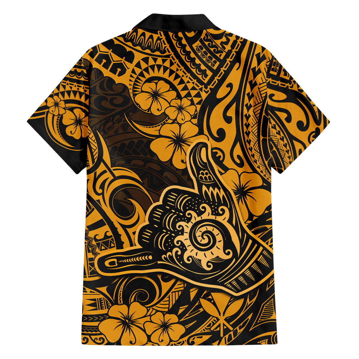 Hawaii Shaka Sign Family Matching Off Shoulder Short Dress and Hawaiian Shirt With Polynesian Hibiscus Gold Unique LT01 - Polynesian Pride