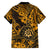 Hawaii Shaka Sign Family Matching Off Shoulder Short Dress and Hawaiian Shirt With Polynesian Hibiscus Gold Unique LT01 - Polynesian Pride