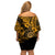 Hawaii Shaka Sign Family Matching Off Shoulder Short Dress and Hawaiian Shirt With Polynesian Hibiscus Gold Unique LT01 - Polynesian Pride