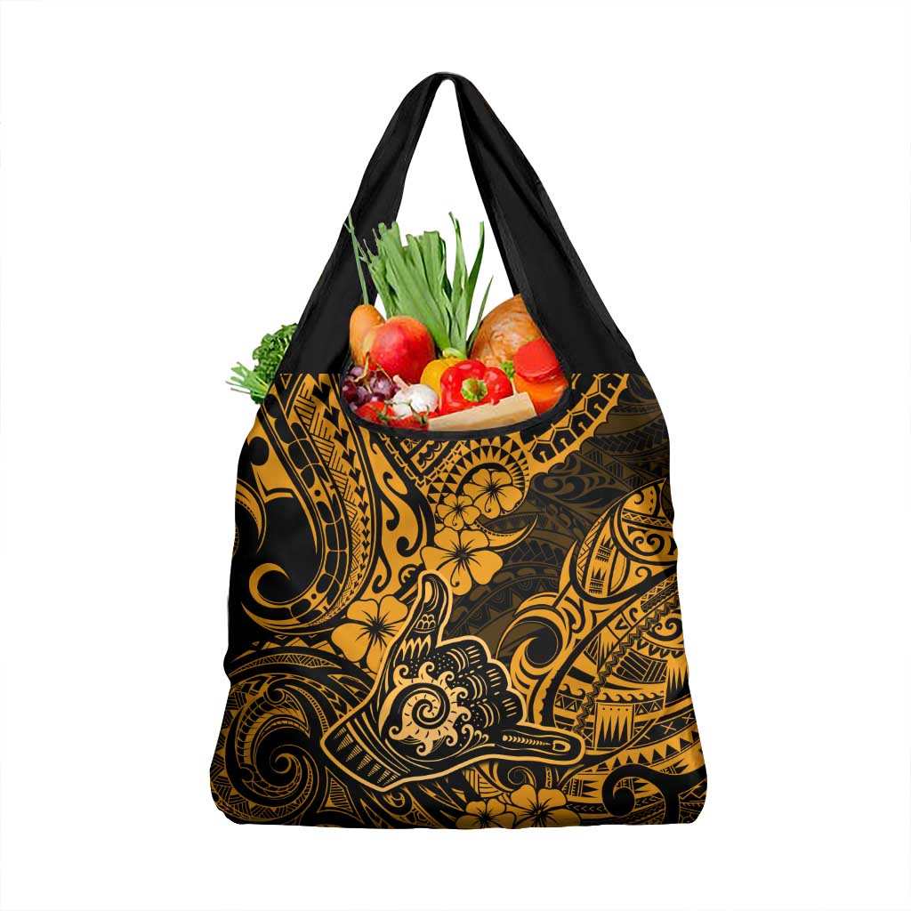 Hawaii Shaka Sign Grocery Bag With Polynesian Hibiscus Gold Unique LT01 1-pack One Size Gold - Polynesian Pride