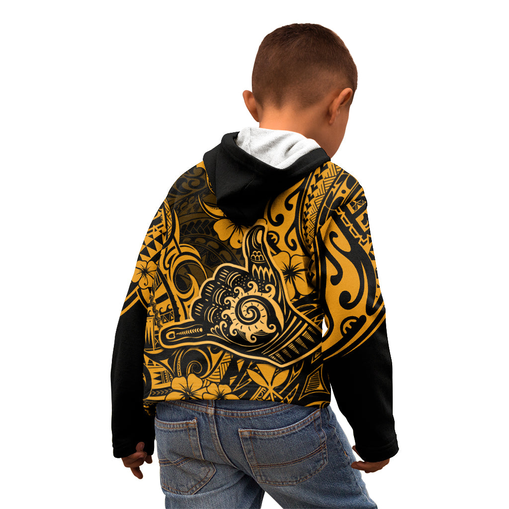 Hawaii Shaka Sign Kid Hoodie With Polynesian Hibiscus Gold Unique LT01 - Polynesian Pride