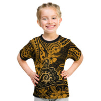 Hawaii Shaka Sign Kid T Shirt With Polynesian Hibiscus Gold Unique LT01 Gold - Polynesian Pride