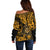 Hawaii Shaka Sign Off Shoulder Sweater With Polynesian Hibiscus Gold Unique LT01 - Polynesian Pride