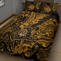 Hawaii Shaka Sign Quilt Bed Set With Polynesian Hibiscus Gold Unique LT01 - Polynesian Pride