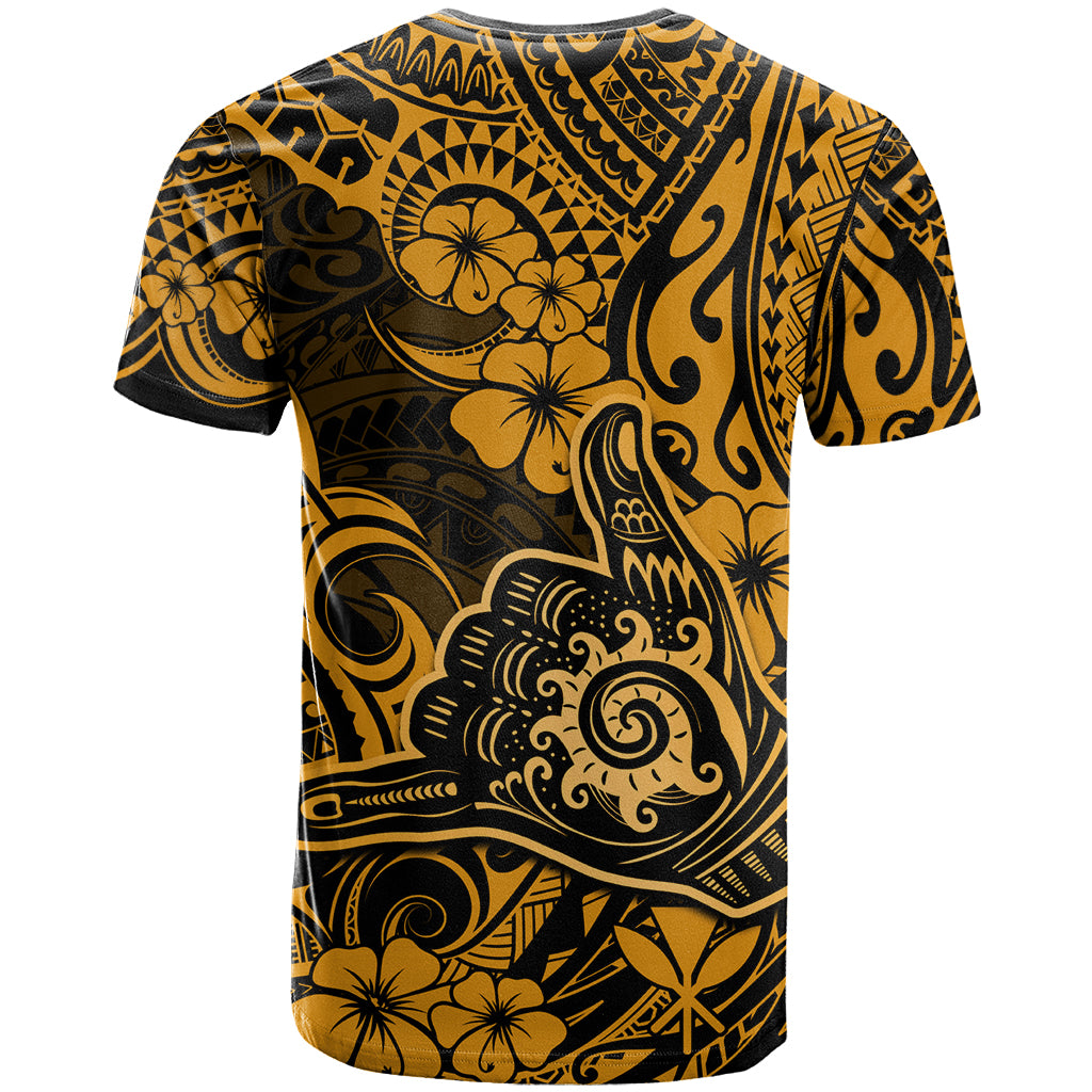 Hawaii Shaka Sign T Shirt With Polynesian Hibiscus Gold Unique LT01 - Polynesian Pride