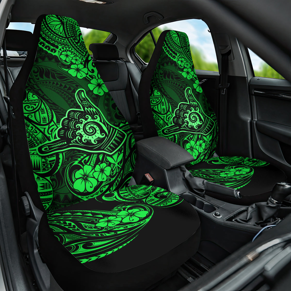 Hawaii Shaka Sign Car Seat Cover With Polynesian Hibiscus Green Unique LT01 One Size Green - Polynesian Pride