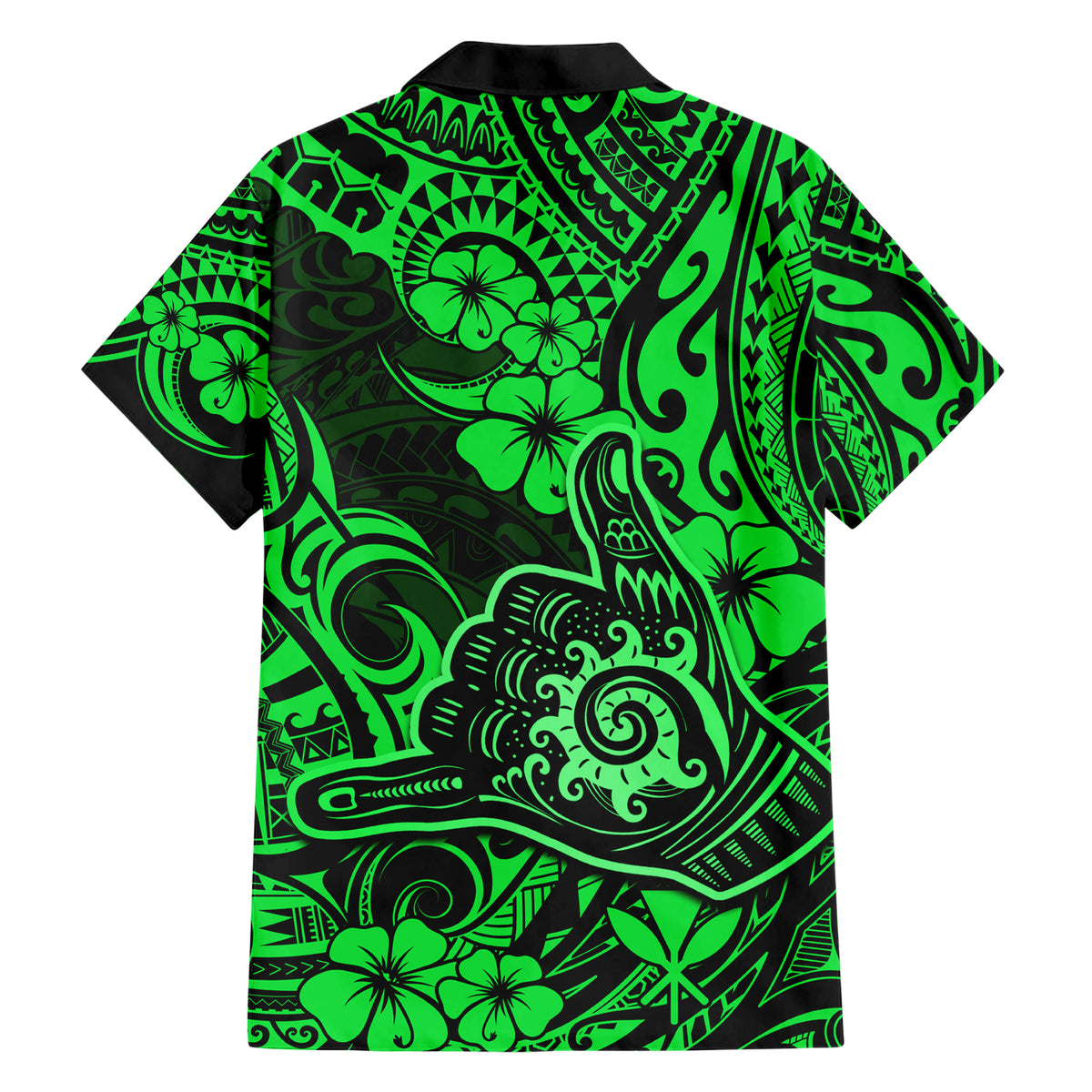 Hawaii Shaka Sign Family Matching Short Sleeve Bodycon Dress and Hawaiian Shirt With Polynesian Hibiscus Green Unique LT01 - Polynesian Pride