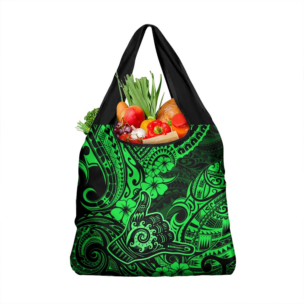Hawaii Shaka Sign Grocery Bag With Polynesian Hibiscus Green Unique LT01 1-pack One Size Green - Polynesian Pride
