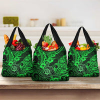 Hawaii Shaka Sign Grocery Bag With Polynesian Hibiscus Green Unique LT01 3-pack One Size Green - Polynesian Pride