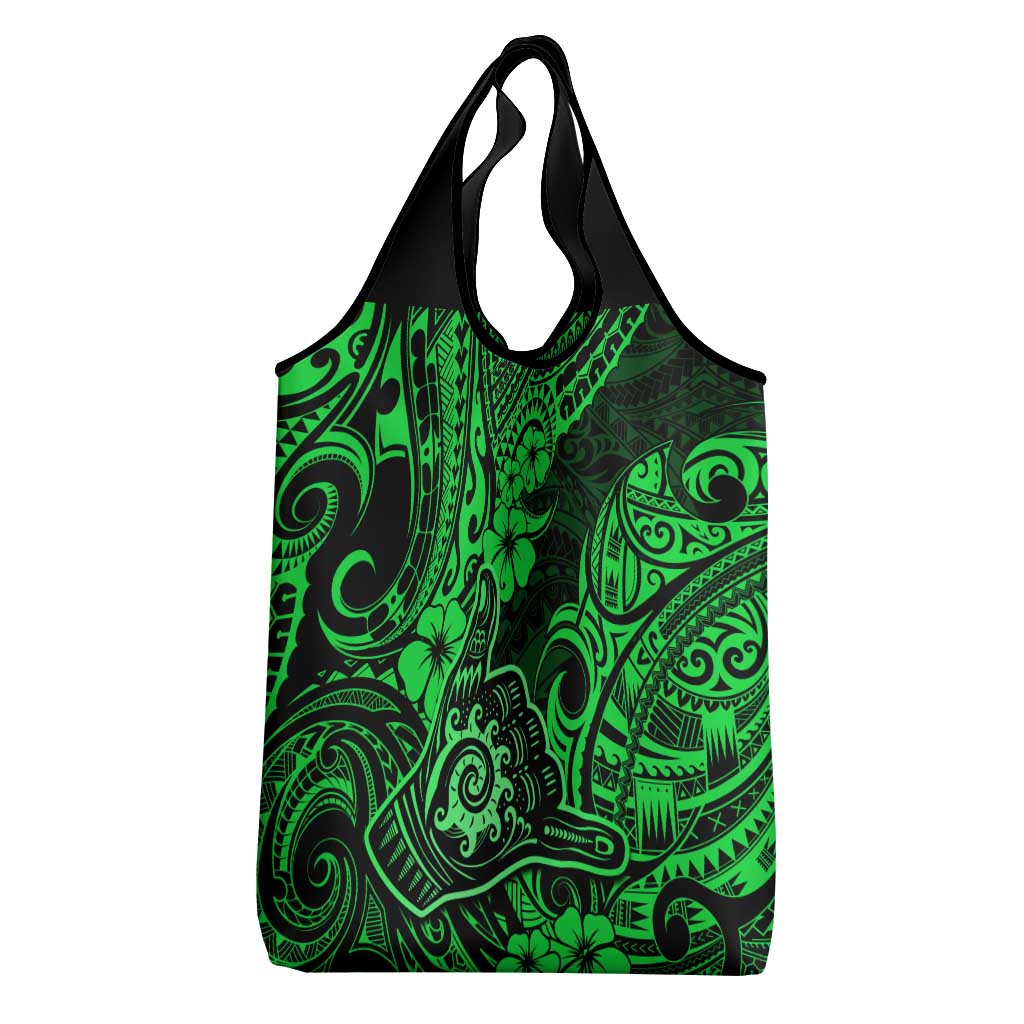 Hawaii Shaka Sign Grocery Bag With Polynesian Hibiscus Green Unique LT01 - Polynesian Pride