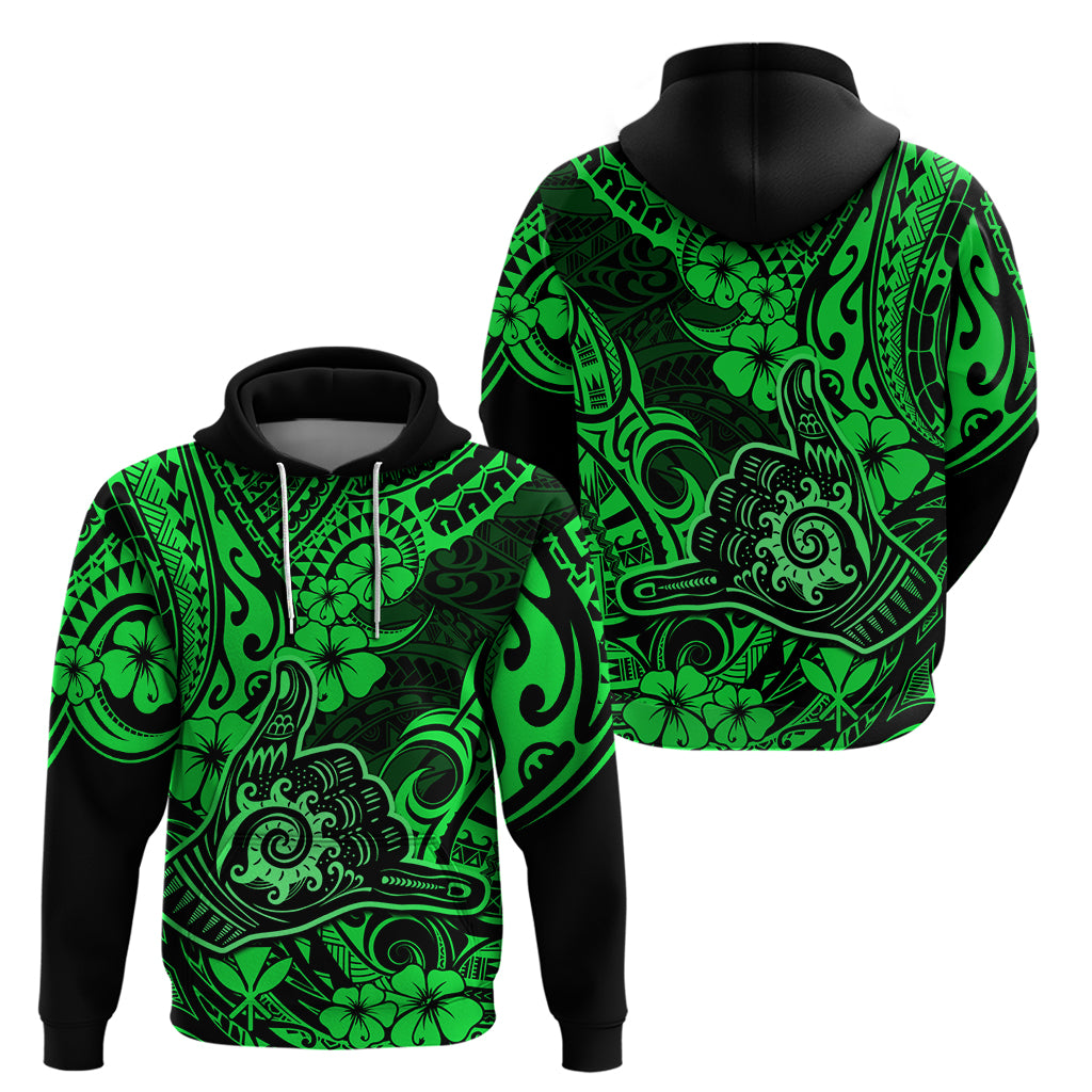 Hawaii Shaka Sign Hoodie With Polynesian Hibiscus Green Unique LT01 - Polynesian Pride