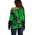 Hawaii Shaka Sign Off Shoulder Sweater With Polynesian Hibiscus Green Unique LT01 - Polynesian Pride