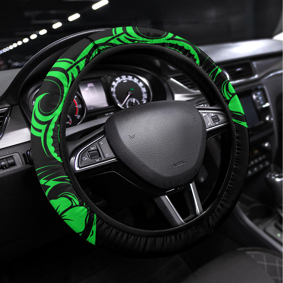 Hawaii Shaka Sign Steering Wheel Cover With Polynesian Hibiscus Green Unique