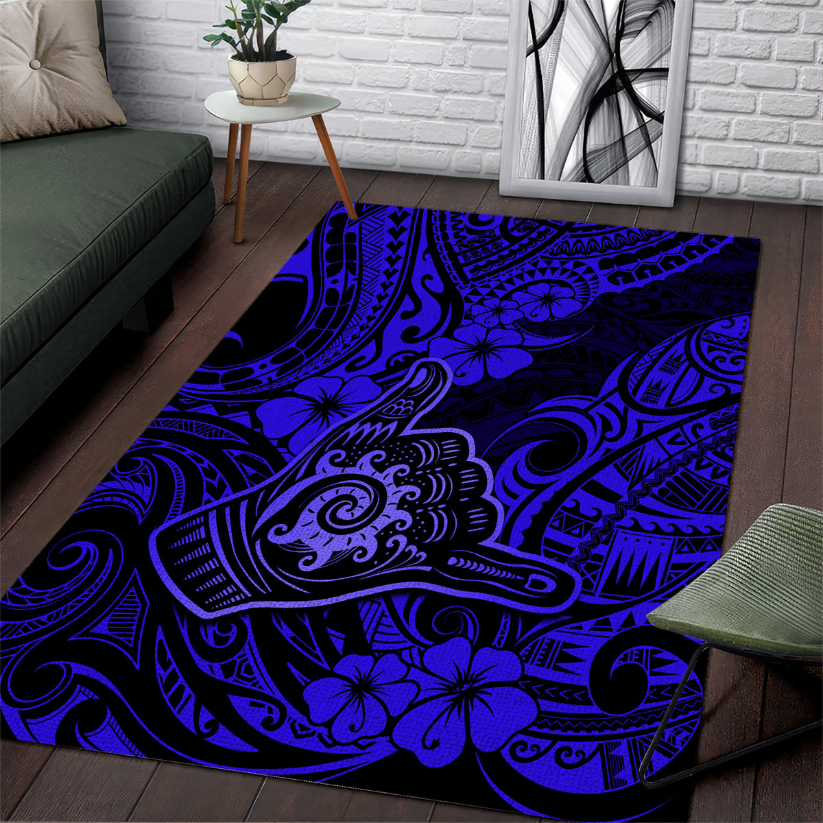 Hawaii Shaka Sign Area Rug With Polynesian Hibiscus Navy Blue Unique LT01 Blue - Polynesian Pride