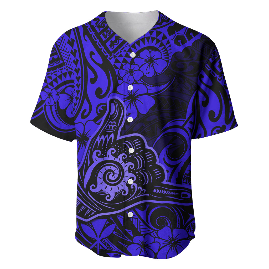 Hawaii Shaka Sign Baseball Jersey With Polynesian Hibiscus Navy Blue Unique LT01 Blue - Polynesian Pride