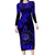 Hawaii Shaka Sign Family Matching Long Sleeve Bodycon Dress and Hawaiian Shirt With Polynesian Hibiscus Navy Blue Unique LT01 Mom's Dress Blue - Polynesian Pride