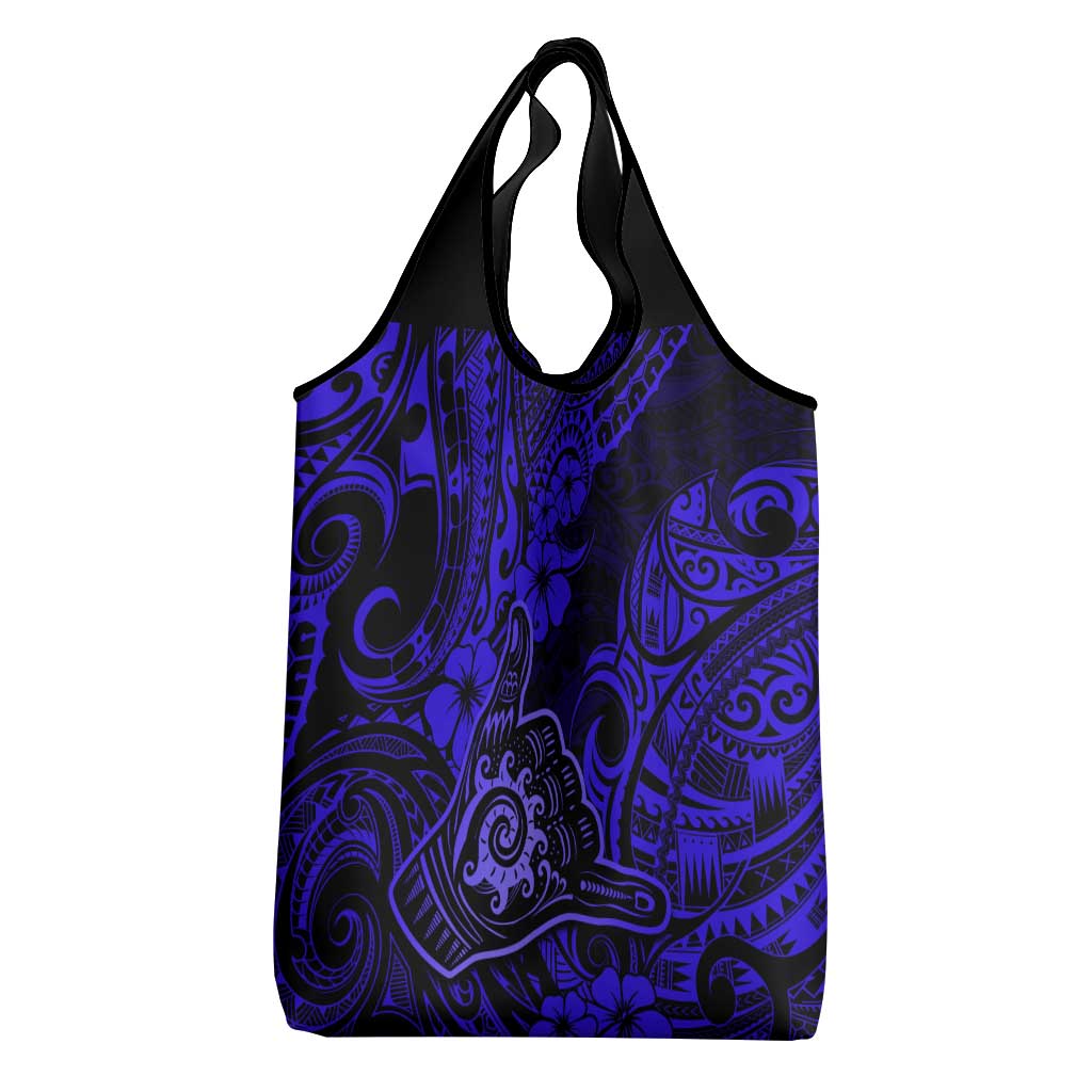 Hawaii Shaka Sign Grocery Bag With Polynesian Hibiscus Navy Blue Unique LT01 - Polynesian Pride